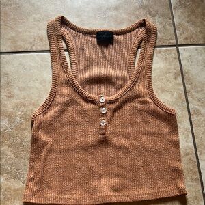 Urban Outfitters Brown Ribbed Button Tank Top